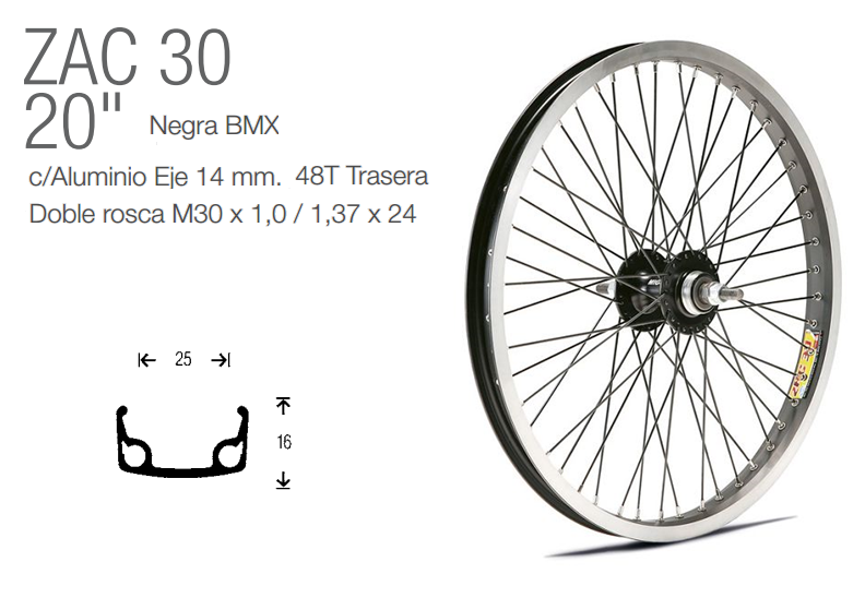 RUEDA BICICLETA TRASERA 20 ZAC 30 BMX 14